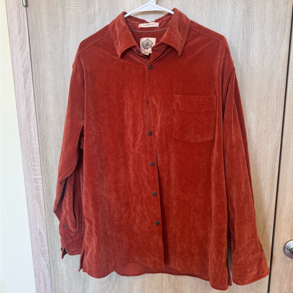 Corduroy Button-Down Shirt In Rust Red